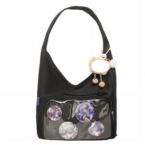 2220 ita black shoulder tote bag , kawaii nylon large purse with clear
